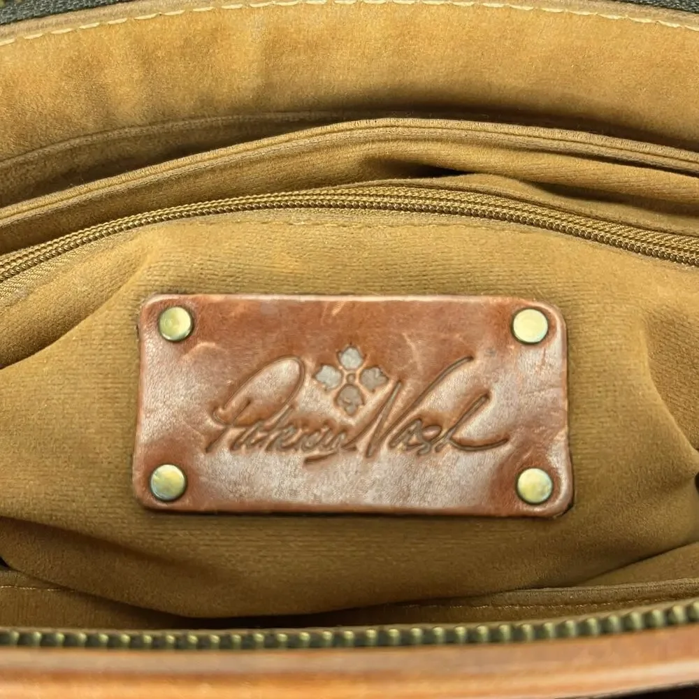 PATRICIA NASH Large PARIS SATCHEL Full Grain LEATHER Rose Tooled Design BROWN